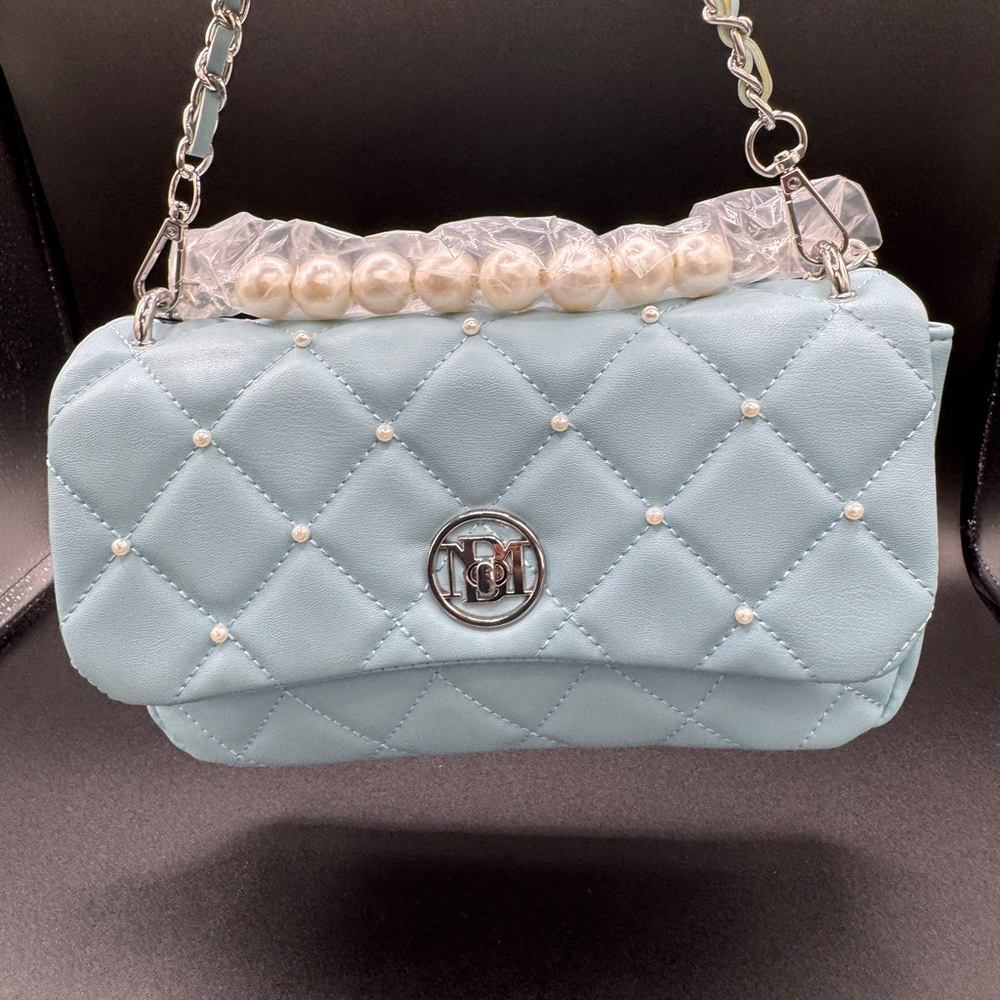 Badgley Mischka Blue Quilted Shoulder Bag with Chain Strap